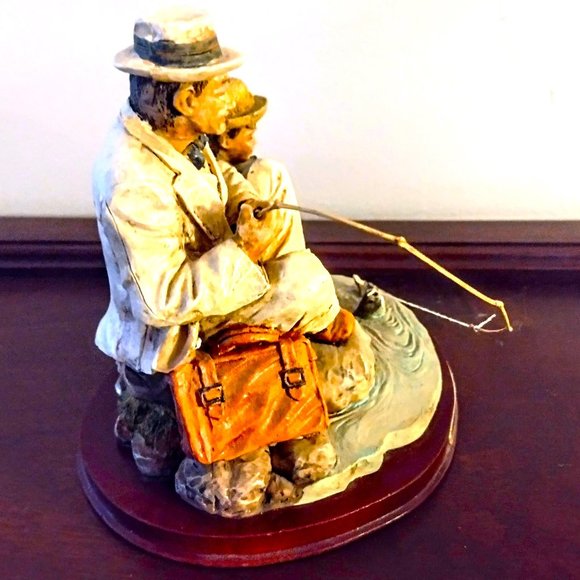 Always Time for Fishing! Man & Boy ~ Marlow Collection Resin Figurine, Wood Base - Picture 4 of 14